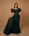 Emerald Luxe Crystal Pearl Evening Gown