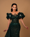 Emerald Luxe Crystal Pearl Evening Gown