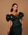 Emerald Luxe Crystal Pearl Evening Gown