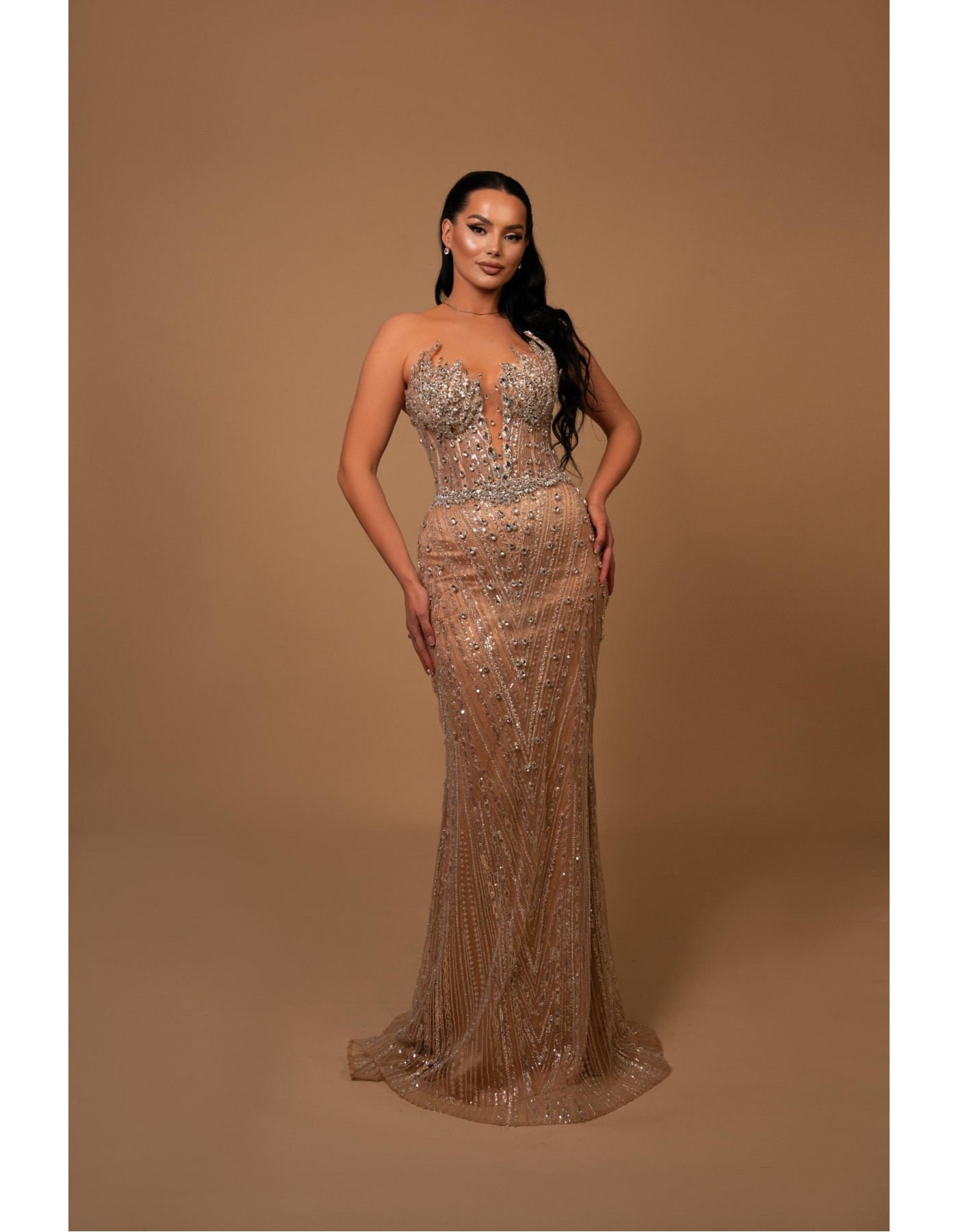 Blush Desire Deep V Off-Shoulder Gown