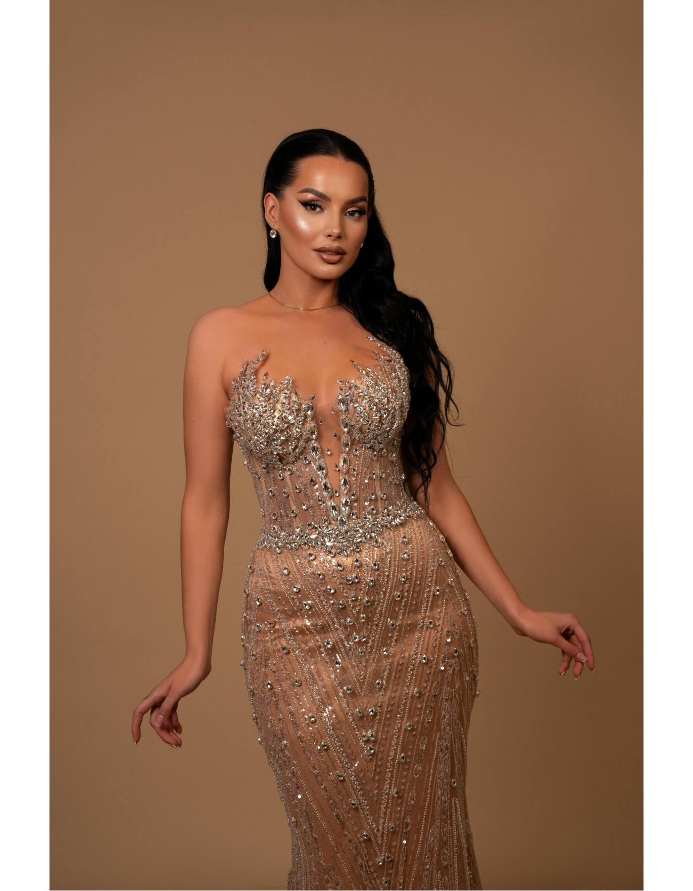 Blush Desire Deep V Off-Shoulder Gown