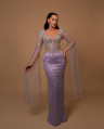 Amethyst Allure Beaded Long-Sleeve Gown