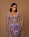 Amethyst Allure Beaded Long-Sleeve Gown