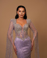 Amethyst Allure Beaded Long-Sleeve Gown