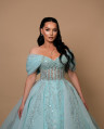 Sky Blue Long-Sleeve Wedding Gown with Embroidered Stones