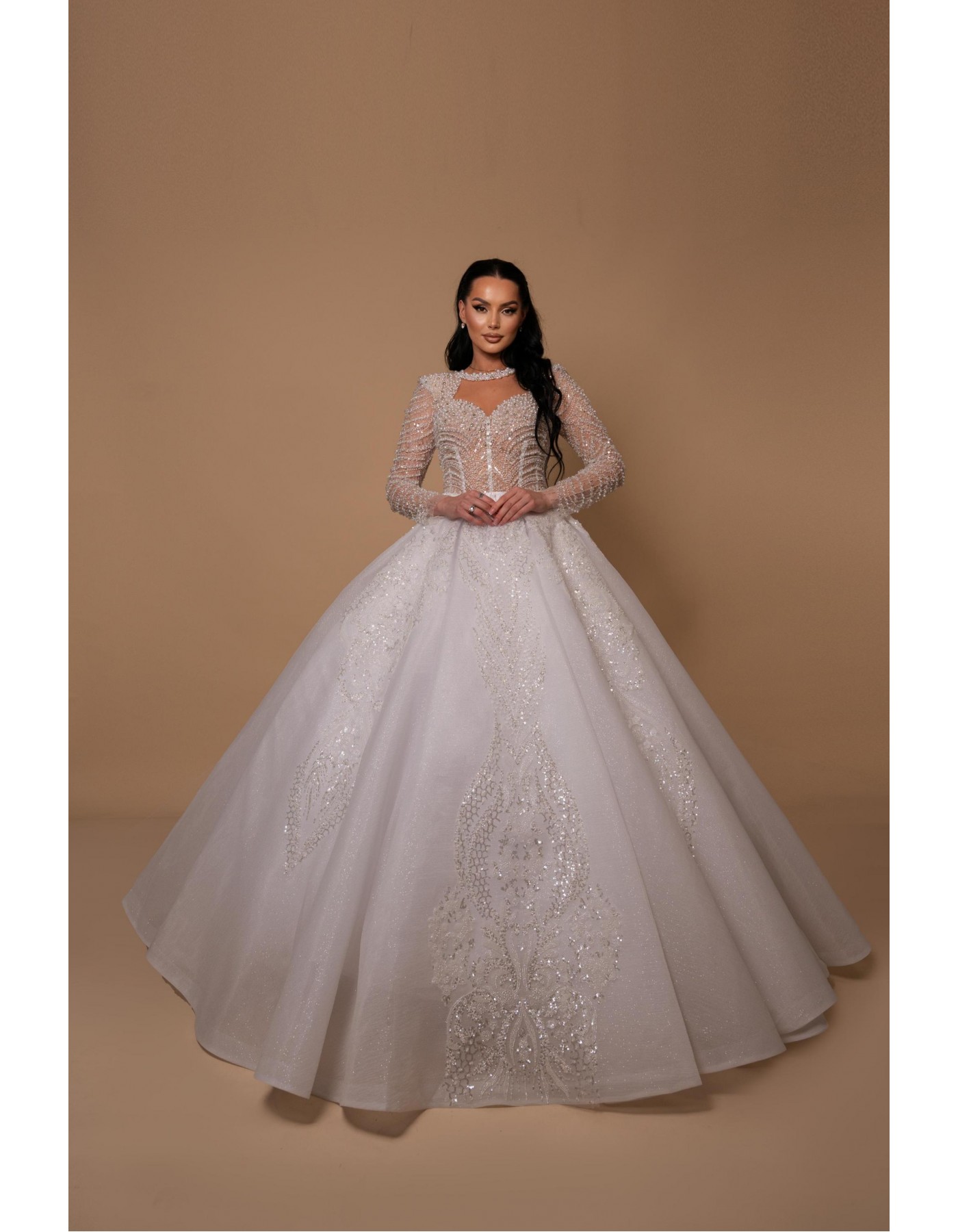 Eternal Elegance Long-Sleeve Wedding Gown with Embroidered Stones