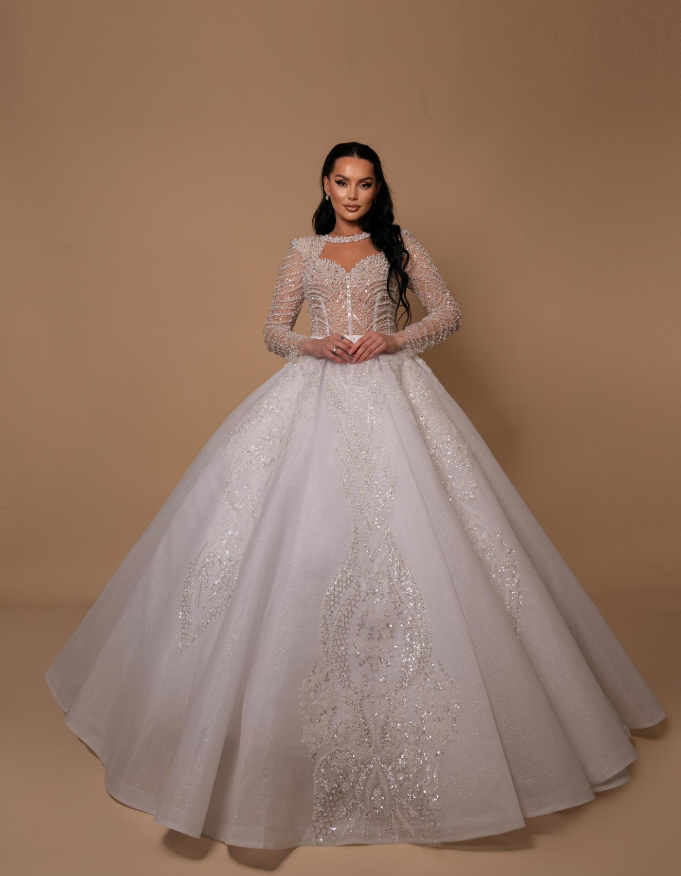 Eternal Elegance Long-Sleeve Wedding Gown with Embroidered Stones