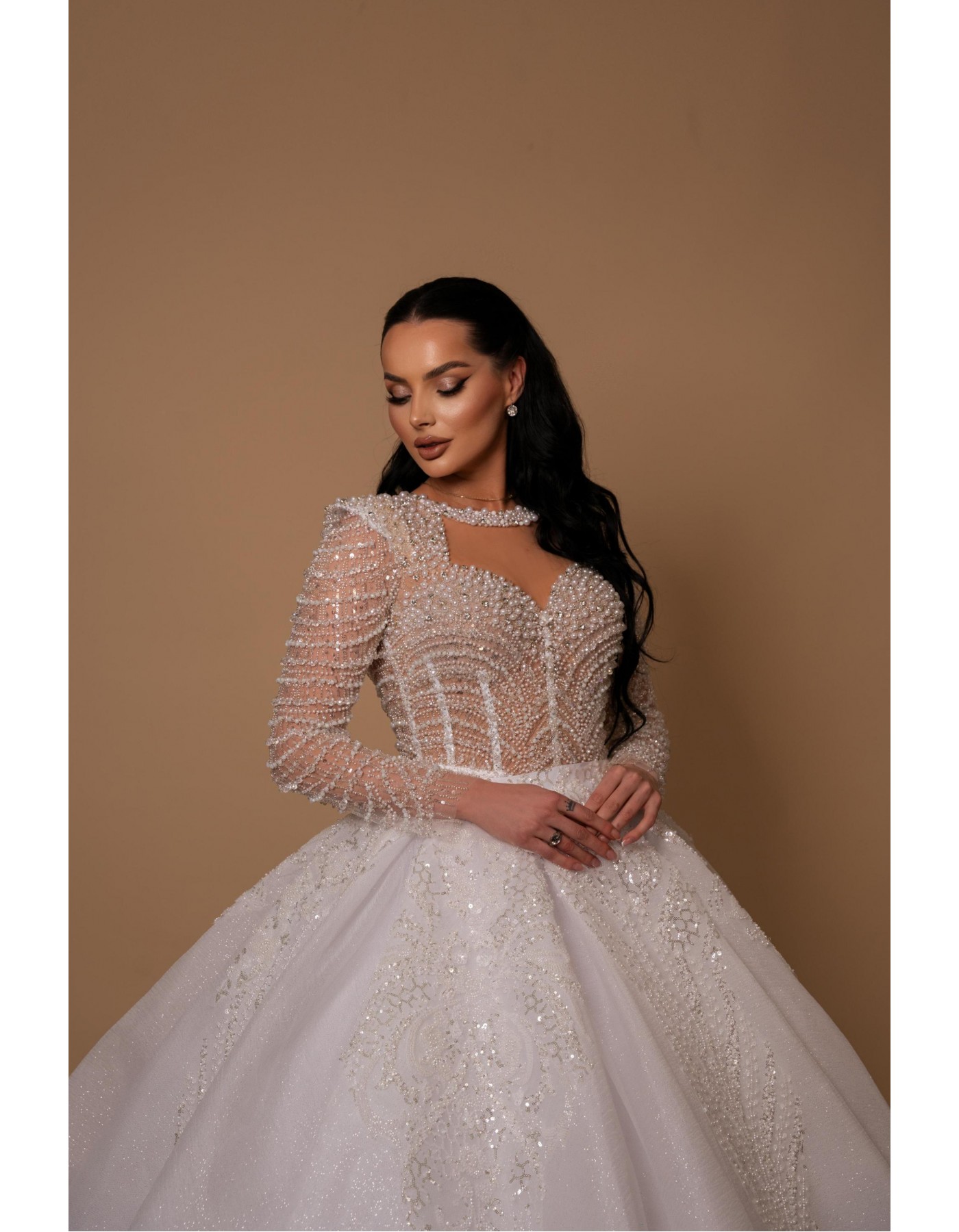 Eternal Elegance Long-Sleeve Wedding Gown with Embroidered Stones