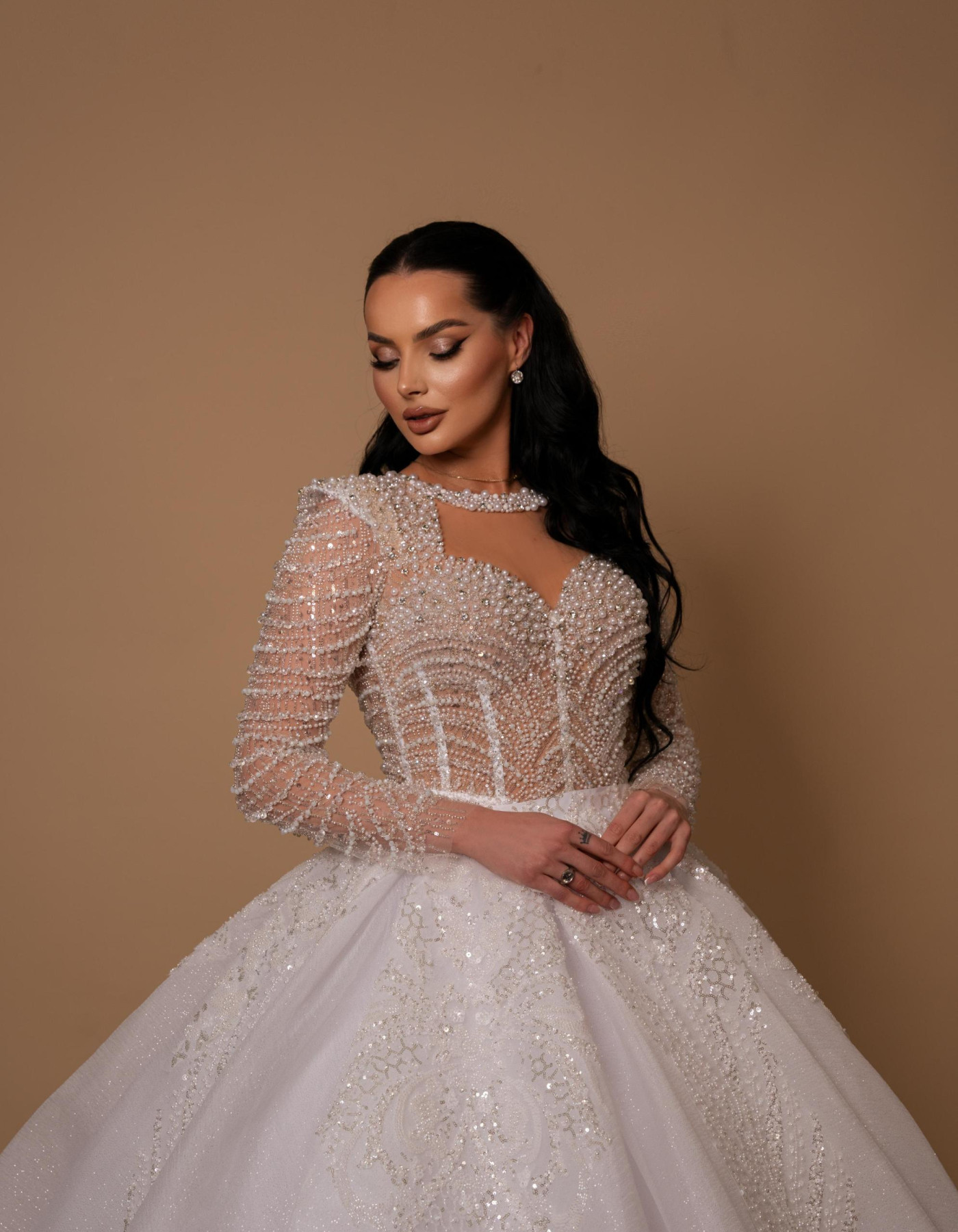 Eternal Elegance Long-Sleeve Wedding Gown with Embroidered Stones