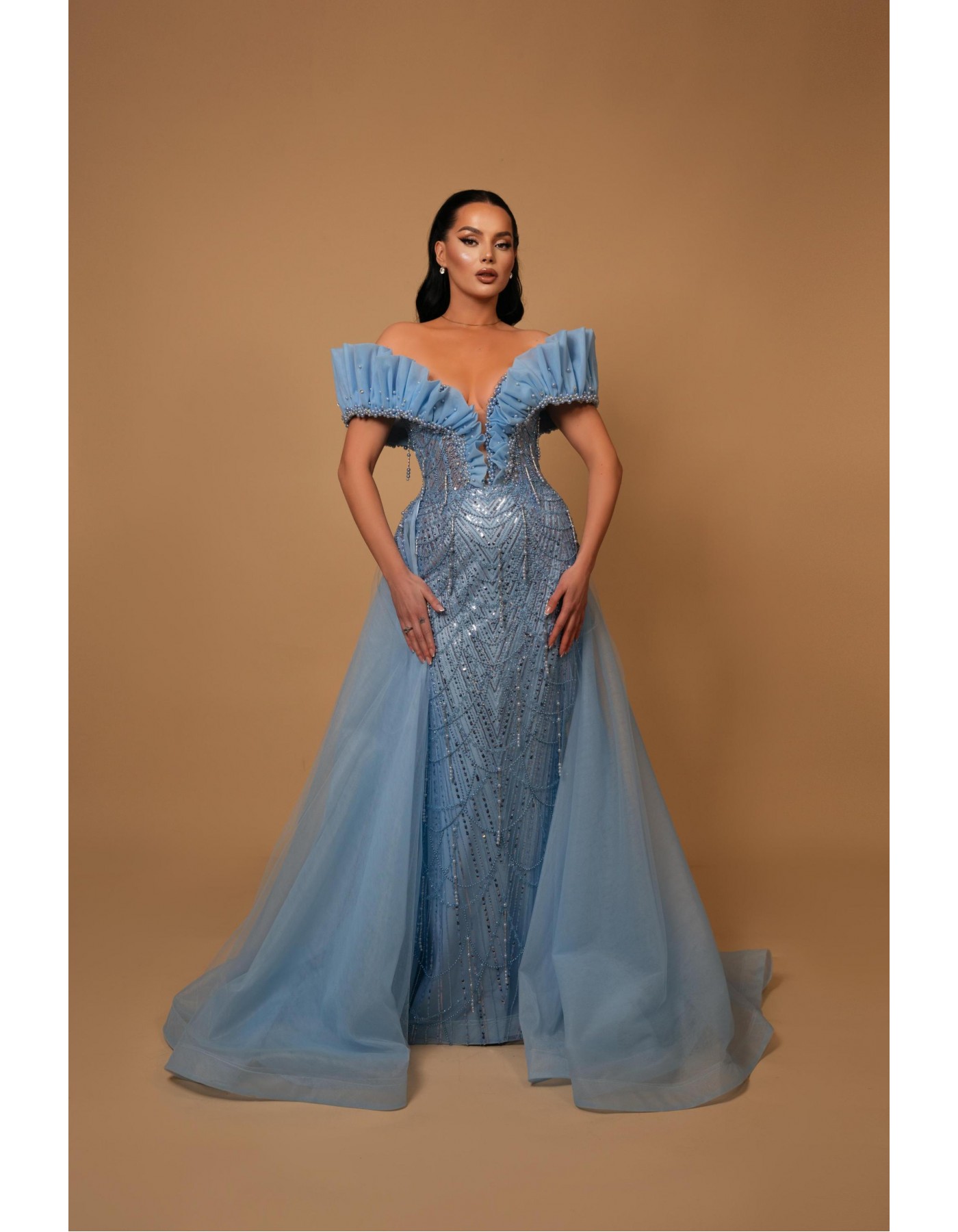 Celestial Blue Off-Shoulder Evening Gown Celestial Blue Off-Shoulder Evening Gown