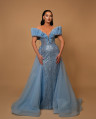 Celestial Blue Off-Shoulder Evening Gown