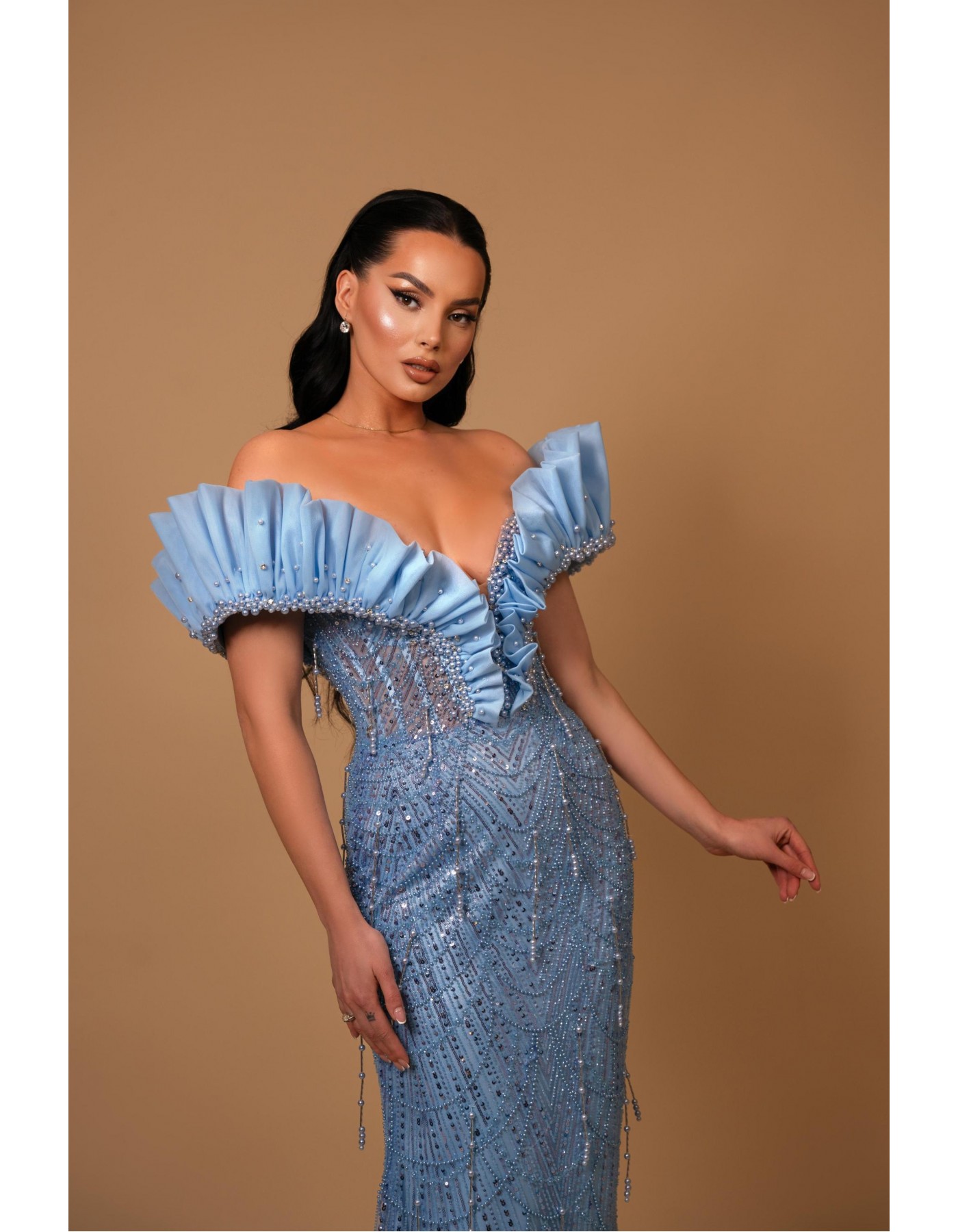 Celestial Blue Off-Shoulder Evening Gown Celestial Blue Off-Shoulder Evening Gown
