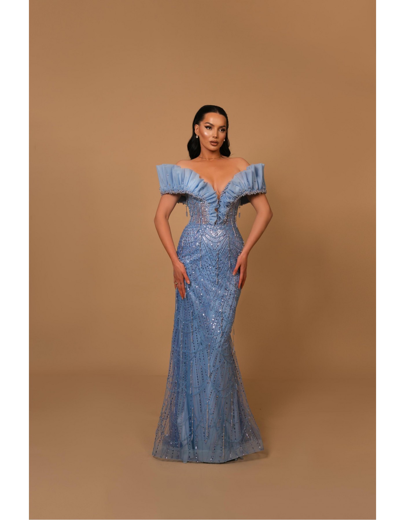 Celestial Blue Off-Shoulder Evening Gown Celestial Blue Off-Shoulder Evening Gown