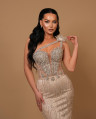 Starlit Elegance Asymmetric Crystal Gown